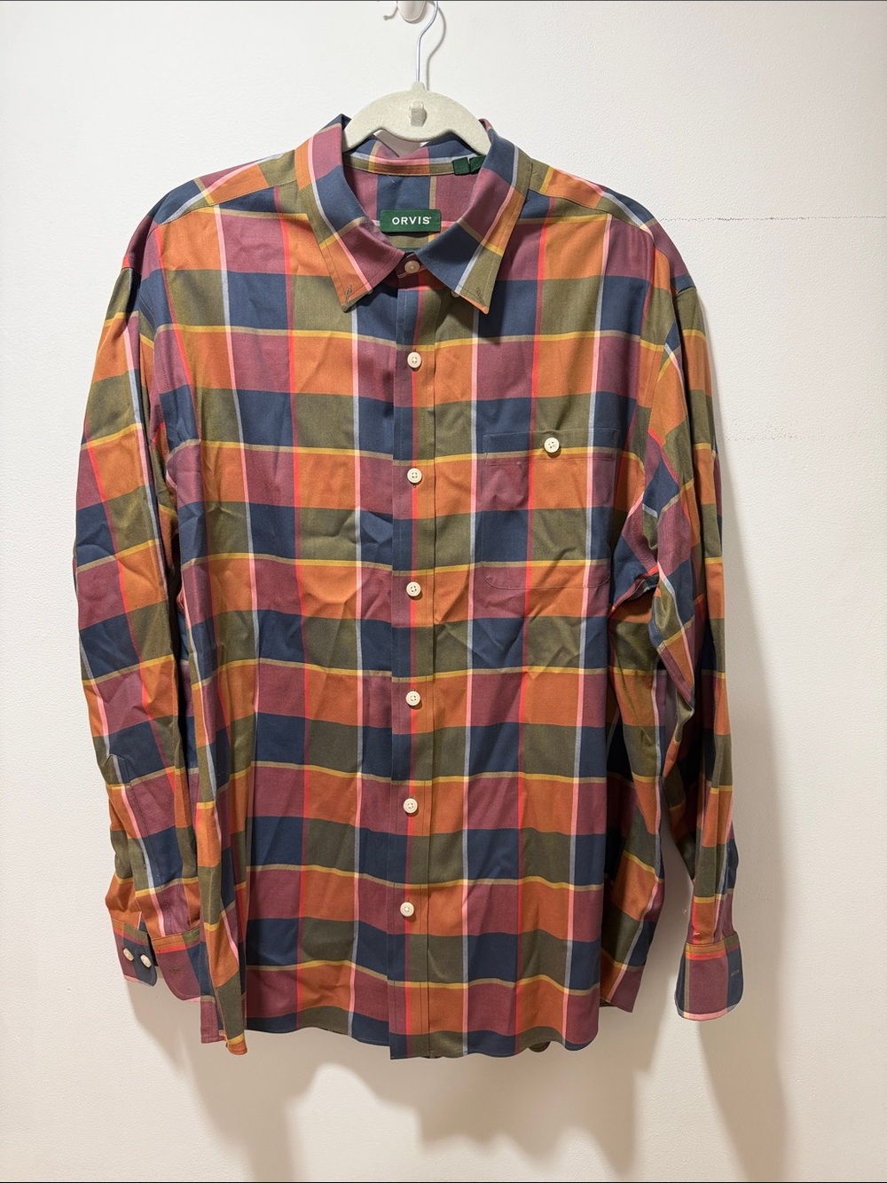 Orvis Men's Plaid Button-Down Shirt Preppy Classic Fit Academia XL Colorful